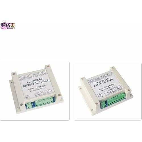 AC110V-220V 50/60HZ DMX Decoder DMX-RELAY-3CH/4CH-220 DMX512 Relays Switch ON/OFF Controller 4A/CH 3P DIP Use For Led Lamps