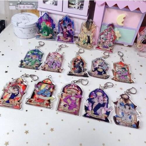 Anime JoJos Bizarre Adventure Kujo Jotaro Diavolo Higashikata Jousuke Keychain Acrylic Figure Keyring 4516 Kids Collection Toy