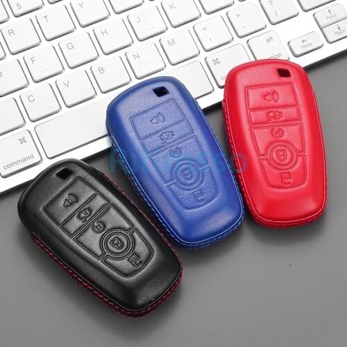 High Quality Leather Car Key Cover for Ford Fusion Mondeo Mustang Explorer Edge EcoSport for Lincoln Mondeo MKC MKZ MKX 5 Btns