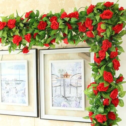 2.4M Silk Rose Flower with Ivy Vine Artificial Flowers Garland Wedding Decoration Valentines Day Shower Birthday Party Supplies