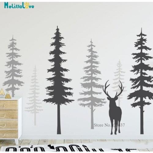 DIY Tree Decal 6 Trees Large Deer Forest Baby Room Decor Nature Nursery Wall Mural Stickers BB039