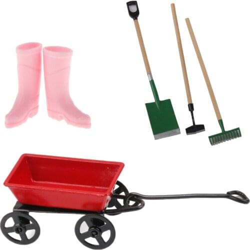1:12 Dolls House Home Rain Boot Shovel Cart Tool Scenery Decorative Toys