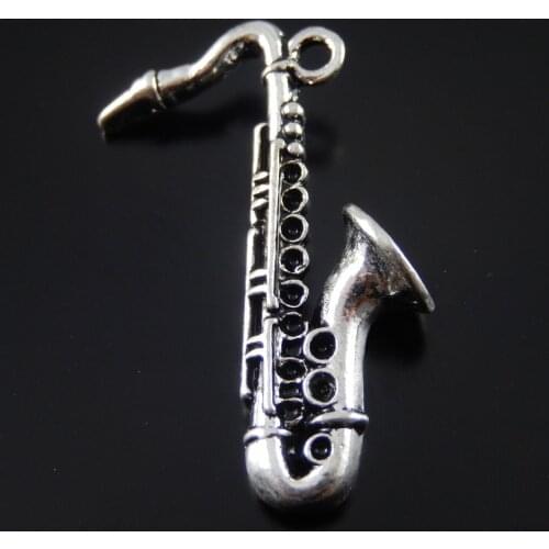 Julie Wang 2/5/10PCS Charms Alloy Retro Silver Color Sax Shape Jewelry Making Pendant Musical Instrument Charm Accessory