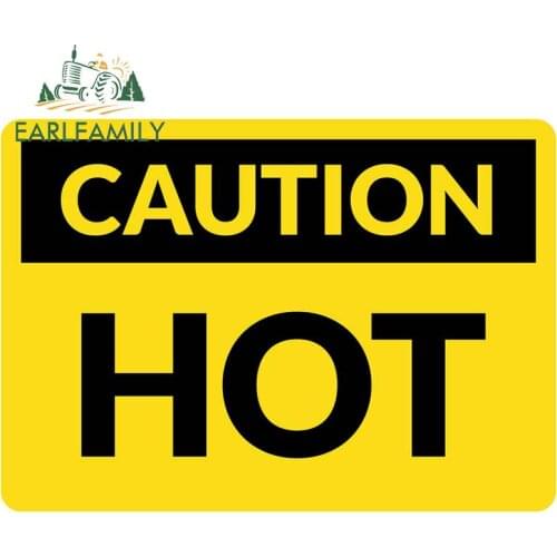 EARLFAMILY 13cm x 9.2cm for Caution Hot Warning Surface Icon Hot Danger Sign Motorcycle Car Sticker Waterproof Decals Bumper