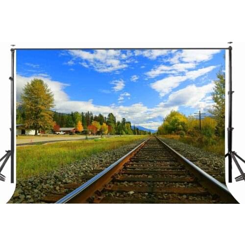 7x5ft Backdrop Empty Railroad Tracks Backdrop Green Trees and Grasses Photography Background Studio Props