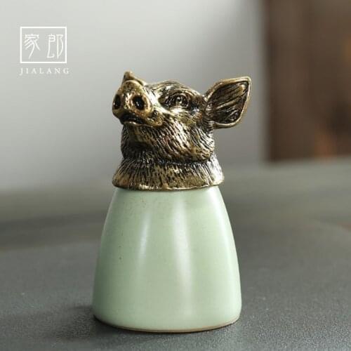 12 Chinese Zodiac Ceramic Wine Set Wine Glass Golden Beast Head Green Liquor Cup Household Court Style Drinkware Give A Gift