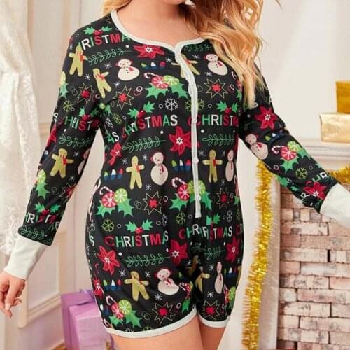 Kigurumi Single Breasted Cartoon Lingerie Onesies For Adults New Year Eve Christmas Sexy Sleepwear Short Romper Pajama Plus Size