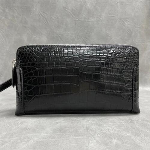 Genuine Alligator Belly Skin Zipper Closure Businessmen Clutch Purse Authentic Crocodile Leather Male Large Wristlets Card Bag