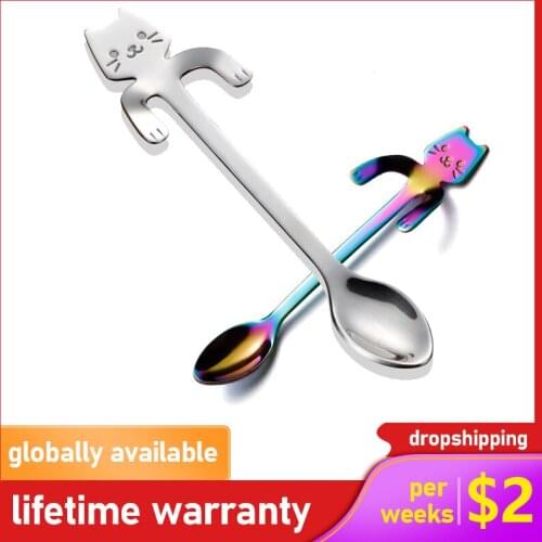 Cute Cat Coffee Spoon Stainless Steel Creative Cat Spoon Teaspoon Dessert Snack Scoop Ice Cream Mini Mug Tea Cup Spoon Tableware