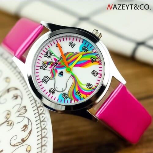 Contracted anime girl cartoon color needle watch children one-horned skins with quartz watch