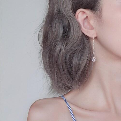Cool All-match Irregular Cube Diamond Set Long Tassel Pendant Immortal Ear Pendant Earrings for Women