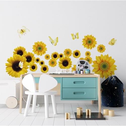 Hot 27 Pcs Sunflowers Wall Decals Removable Sun Flower Wall Sticker Waterproof 3D Stickers Children Living Room Home Decoration