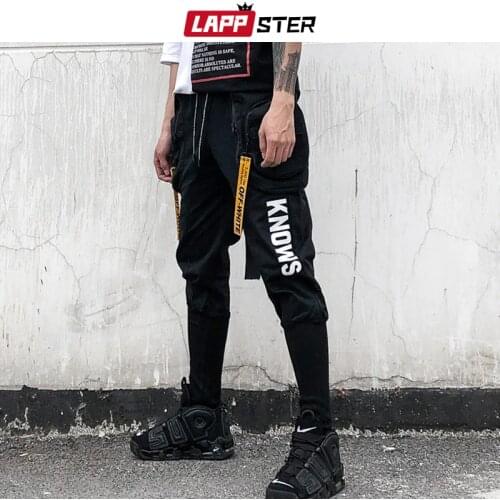LAPPSTER Men Skinny Sweatpants 2020 Mens Japanese Streetwear Hip Hop Harem Pants Pockets Baggy Joggers Pants Black Trousers