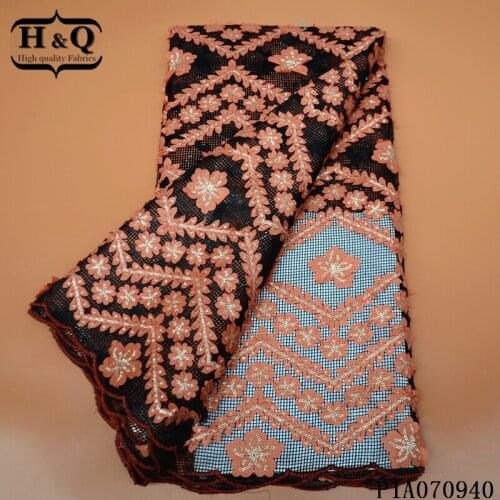 H&Q new mesh 5 yards french sequins lace fabric 2021 high quality nigerian african lace fabric sewing net tulle for party dress