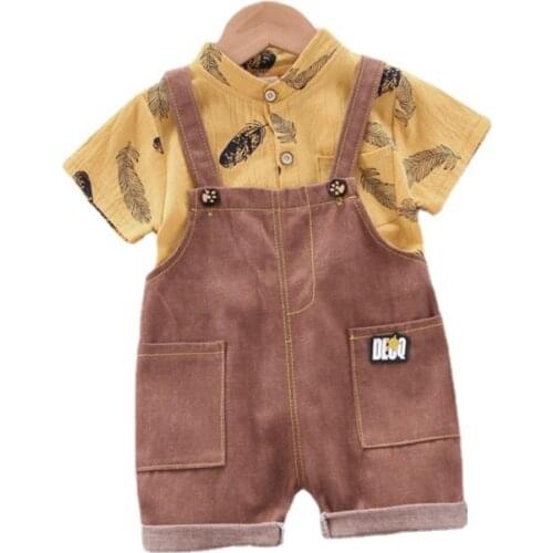 New Summer Baby Boys Clothes Children Casual Cotton Shirt Strap Shorts 2Pcs/Sets Toddler Fashion Costume Outfits Kids Tracksuits