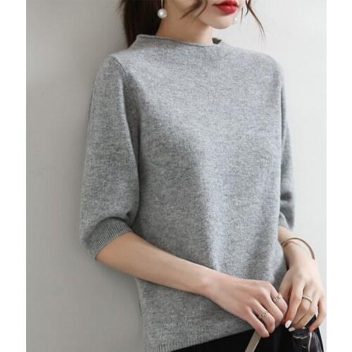 New Style O-Neck Jumpers 100% Wool Knitted Sweaters Woman Female Long Sleeve Soft Warm Pullovers Half Sleeve Sweaters