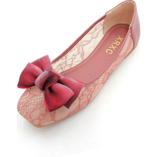 The Wild Bow Square Head Shallow Mouth Shoes Scoop Summer New Korean Version Of Lace Breathable Flat Womens Shoes