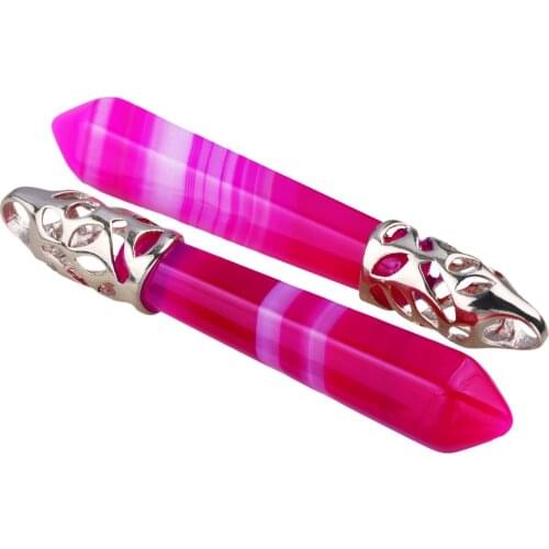 SUNYIK Faceted Fuchsia Striped Agate Onyx Stone Charm Women Pendant Fit Necklace Fashion Jewelry