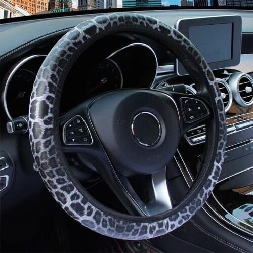 Leopard Print Steering Wheel Cover Set Non-slip Waterproof Durable And Breathable Car Steering Wheel Braid Cover