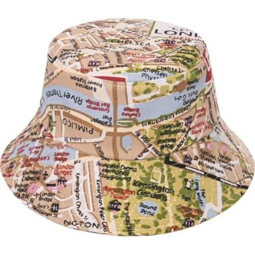 Cotton Map Print Bucket Hat Fisherman Hat Outdoor Travel Hat Sun Cap Hats for Men and Women 393