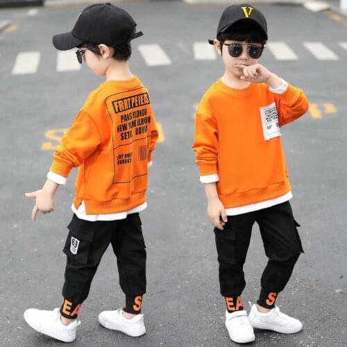 Pure Cotton Boys Casual Suit Spring And Autumn New O-neck Letter Printing Long Sleeve + Loose Trousers Two-piece Boy Sportswear