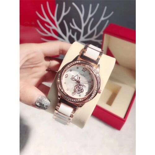 Luxury Ladies Watch Rose Flower Shaped Diamond Womens Watches Stainless Steel Strap Butterfly Clasp Clock Gift First Choice