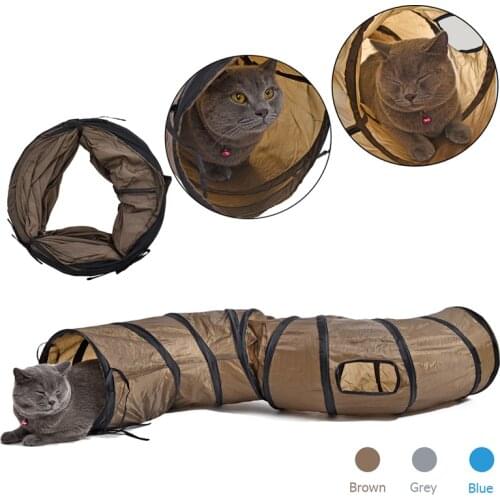 "S"Funny Pet Cat Play Tunnels Brown/Blue/Grey Foldable 1 Window Active Tunnel Kitten Cat Playing Toy Bulk Cat Rabbit Animal Toys