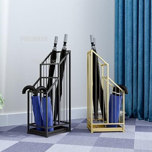 Nordic Door Umbrella Stands Golden Wrought Iron Household Umbrella Storage Rack Office Creative Umbrella Bucket Lobby Umbrella