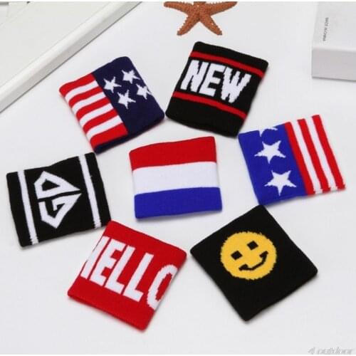 2Pcs/Pair Adult Kids Running Sports Wristband Sweatband Hip-Hop Letters Colored Striped Support Brace Wraps Guards F20 21