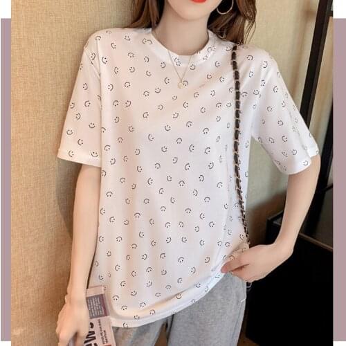 Oversized T-shirt Casual Women Short Sleeve Loose Printed T Shirt Top Fashion Summer 2021