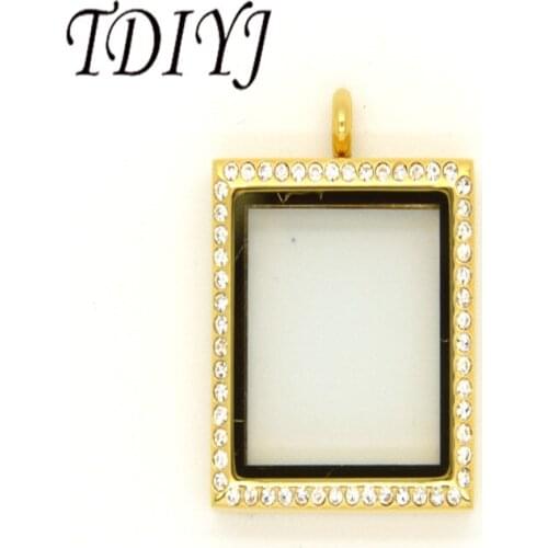TDIYJ Wholesale Rectangle Stainless Steel Gold Magnetic Floating Glass Locket 30MM Pendant Necklace for Women Jewelry 1Pcs