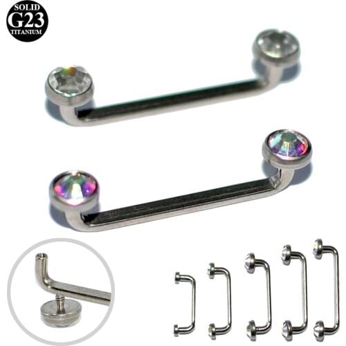 1PC G23 Titanium Piercings 14G Internal Thread Crystal AB Gem Surface Bar Industrial Barbell Micro Dermal Anchors Rings Jewelry