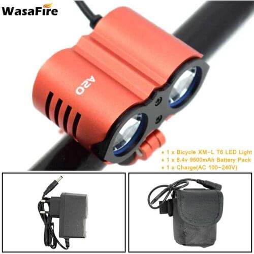WasaFire T6 LED Bike Front Light Bicycle Headlight Night Cycling Head lamp Wiht 6400mah / 9600mah 18650 Battery Pack and Charger