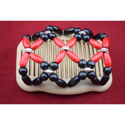 Red and black Stretchy Beaded Double Magic Hair Combs Clip hairpins hair accessories for professional work lady 20 pcs/lot