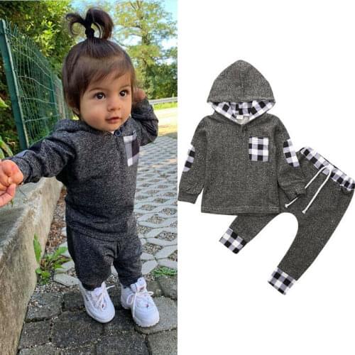 0-4Y Toddler Baby Boy Clothes Sets Plaid Long Sleeve Hoodie Top Sweatshirt Pants Outfits Tracksuit