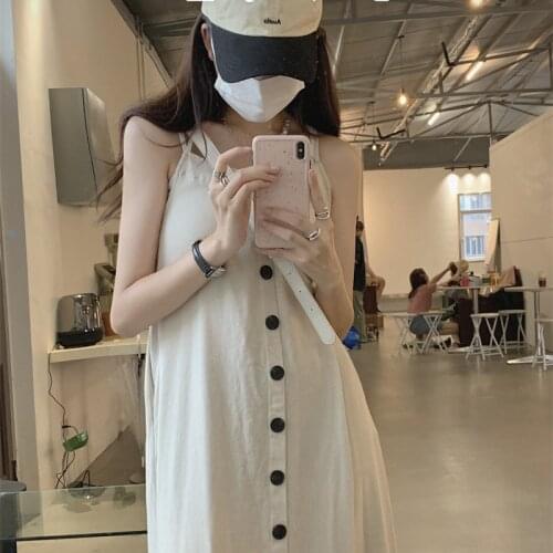 Dress Temperament Design Sense Split Sling Dress Female Summer New Style Skirt Korean Style High Waist Mid-length Skirt