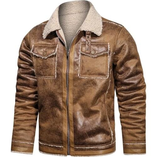 Winter Warm PU Leather Jacket Men Casual Motorcycle Biker Retro Jackets 2021 New Mens Velvet Windbreaker Overcoat Multi-pocket