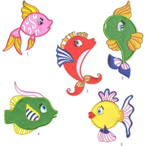 1PCS Cartoon carp Embroidery Iron on Big headed fish Patch for Clothes Applique Clothing Stickers Animal Badge Backpacks Patches