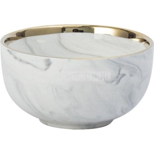 10PCS/Set 4.5inch Marble Pattern Ceramic Rice Bowl Gold Edge Nordic Europe Style 310ML Household Simple Round Rice Soup Bowl