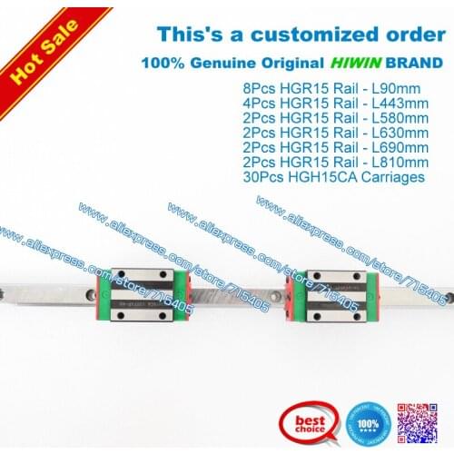 100% genuine original HIWIN BRAND HGR15 rail + HGH15CA carriage kits