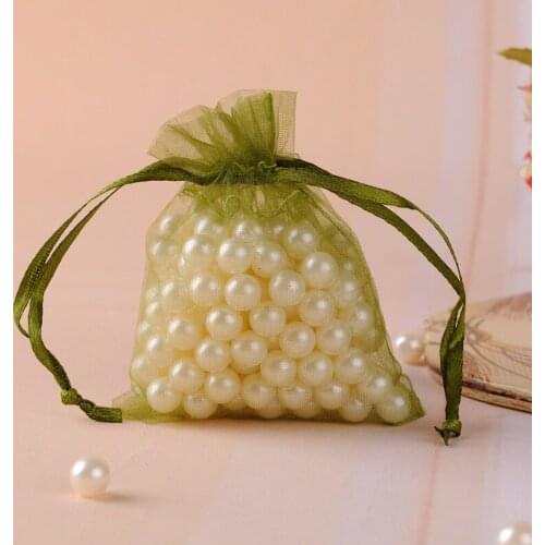Drawstring Jewellry Pouch Olive Green 10x15cm 100pcs Small Organza Gift Bags For Jewelry Packaging Can Custom Logo