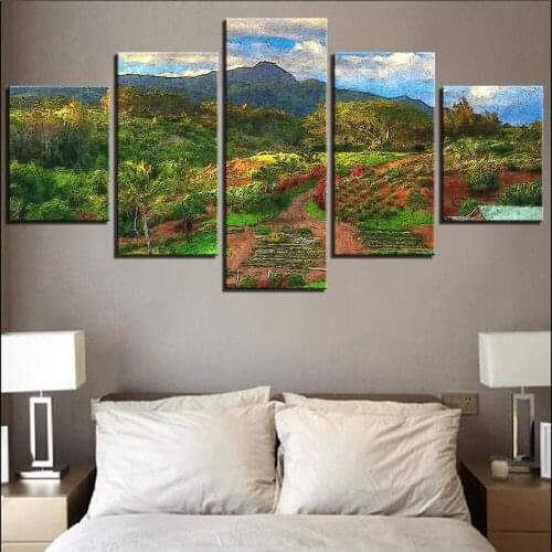 5 Pieces Landscape Canvas Wallpapers Farm In Autumn Posters Mountain Oil Painting Forest Natural Picture For Home Room Decor Art