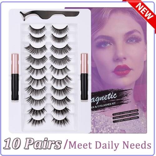 7 Pairs Eye Lashes Magnetic Eyelashes and Eyeliner Set False Eyelashes Magnet Extension Liquid Eyeliner & Tweezer Set Waterproof