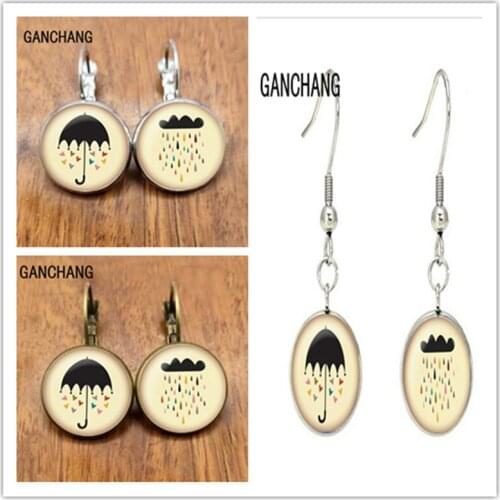 Asymmetric rain cloud umbrella earrings, rain cloud umbrella, glass cabochon earrings