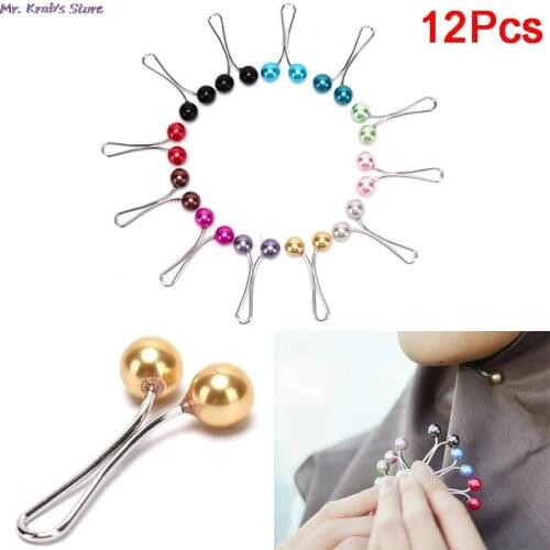 12pcs Pearl Scarf Brooch Pin Headscarf Shawl Scarf Lady Muslim Scarf Hijab Clips Pin Fixed Straps Anti Slip Brooch