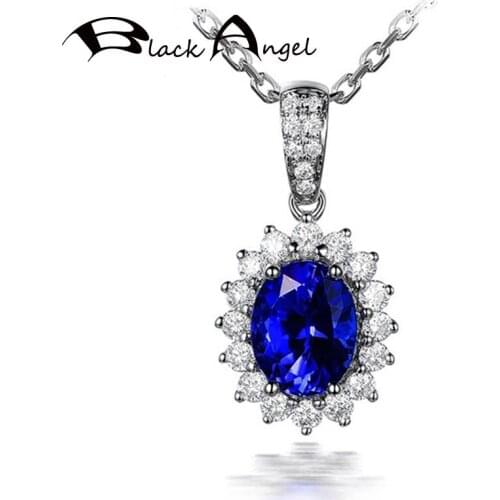 BLACK ANGEL Exquisite Shiny Luxury Created Sapphire Gemstone 925 Silver Pendant Necklace For Women Jewelry Christmas Gift