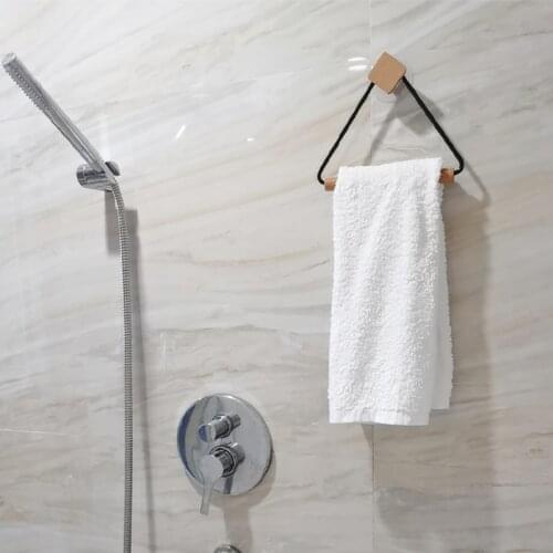 Black Stainless Steel Nordic Wooden Hook Toilet Paper Roll Holder Bathroom Towel Rack Wooden Stick Paper Roll Holder Cocina