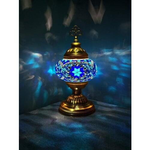 Handmade Turkish Moroccan Mosaic Authentic Vintage Art Deco Table Bedside Lamp, Blue Colors, 6 Patterns