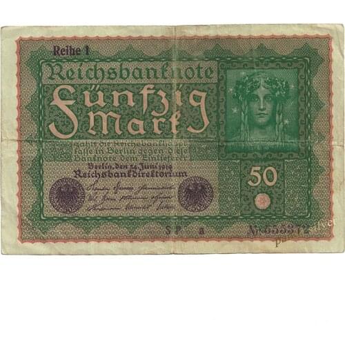 Germany 50 Marks, 1919 P-66, Used VF Condition, Old Original Note for Collection