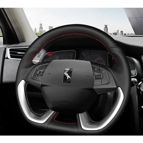 Leather hand sewn steering wheel cover And universal handle cover Type D for Citroen ds6 DS5 DS4S DS7 Automotive interior